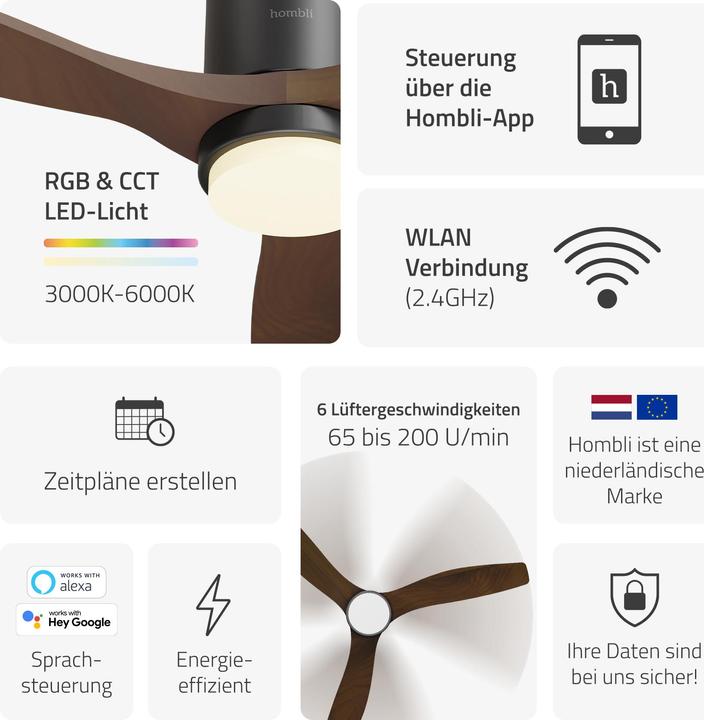Actual product image Hombli Deckenventilator mit Licht (43 dB)