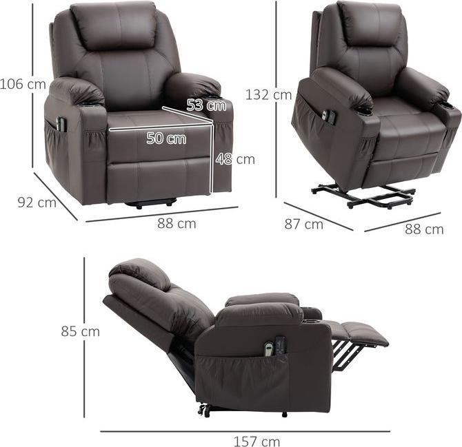 Actual product image Swisshandel24 TV armchair with stand-up aid, with 8 massage points, remote control, 88x99x106cm, brown