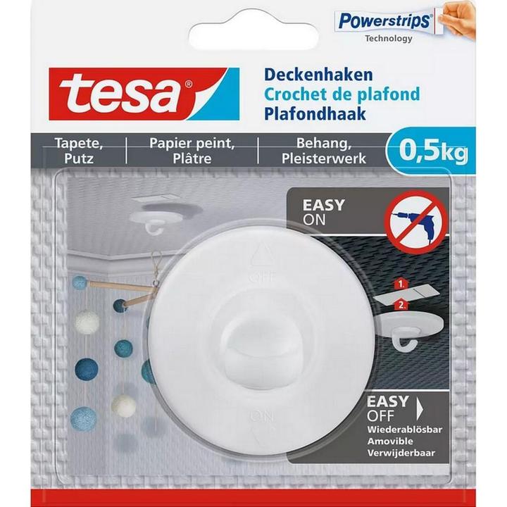 Produktbild tesa 3x Deckenhaken für Tapete & Putz, selbstklebend