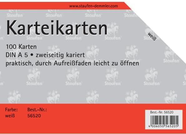 Staufen Index card A5 chequered white (A5, 180 g/m², 100 x)