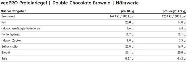 Nährwerte und Zutaten ProFuel veePro Proteinriegel (12 x 74g) (Double Brownie, 1 Stk., 888 g)