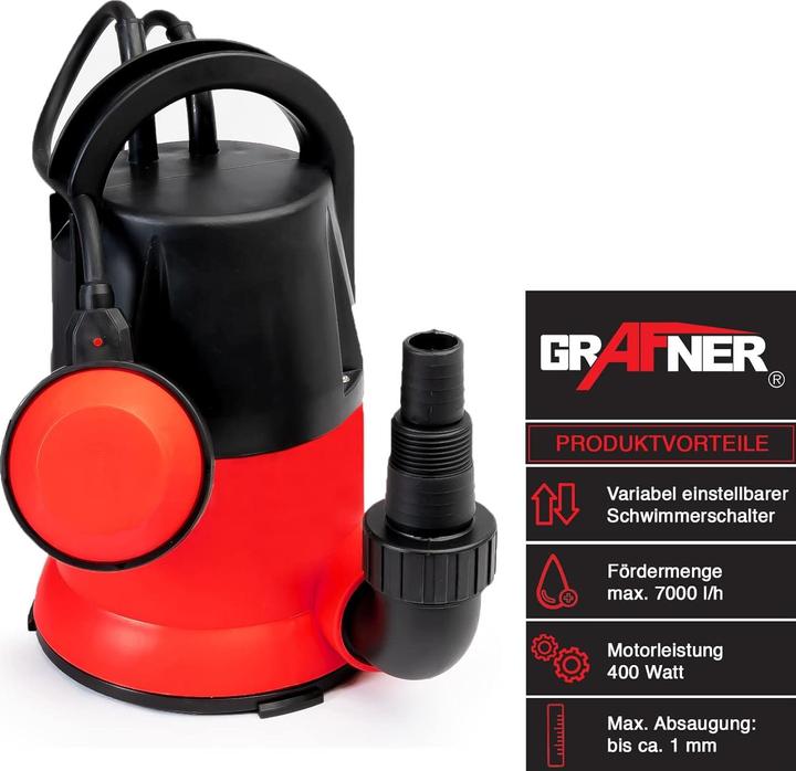 Produktbild Grafner Flachsaugerpumpe 400 Watt 7000 l/h Tauchpumpe Poolpumpe Entwässerungspumpe