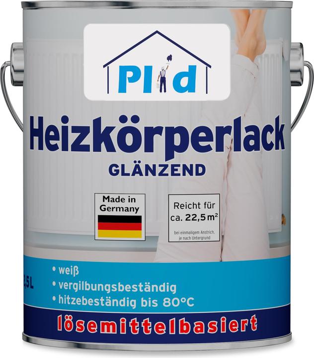 Produktbild Plid Heizkörperlack 2,5L für ca. 23m², Weiss Glänzend / hitzebeständiger Lack bis 80° (Weiss, 2.50 l)