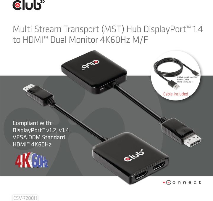 Actual product image Club 3D Club3D Multi Streaming Transport Hub 1xDP->2xHDMI (HDMI, 20 cm)