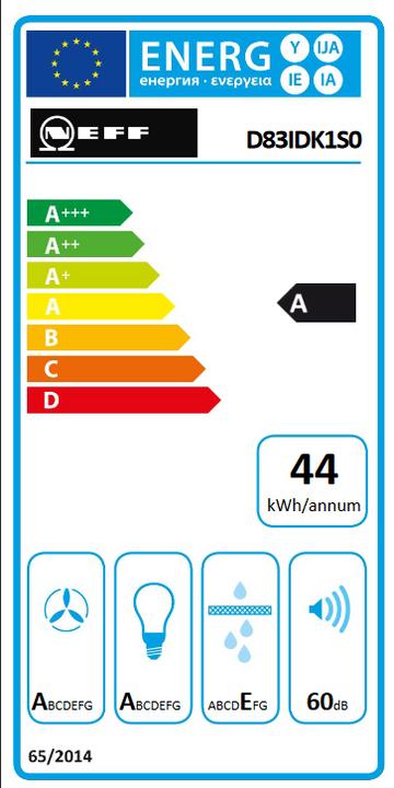 Energy Label Neff N 30, wall-mounted fair, 80 cm, clear glass black printed, D83IDK1S0 (Wall hood)