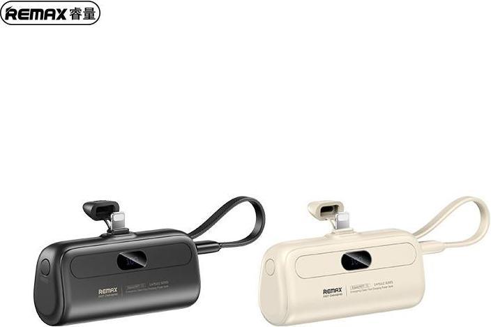 Actual product image Remax RPP-77 Capsule Series 20W Powerbank 5000mAh mit iPhone Kabel Schnellladung, Schwarz (5000 mAh, 20 W)
