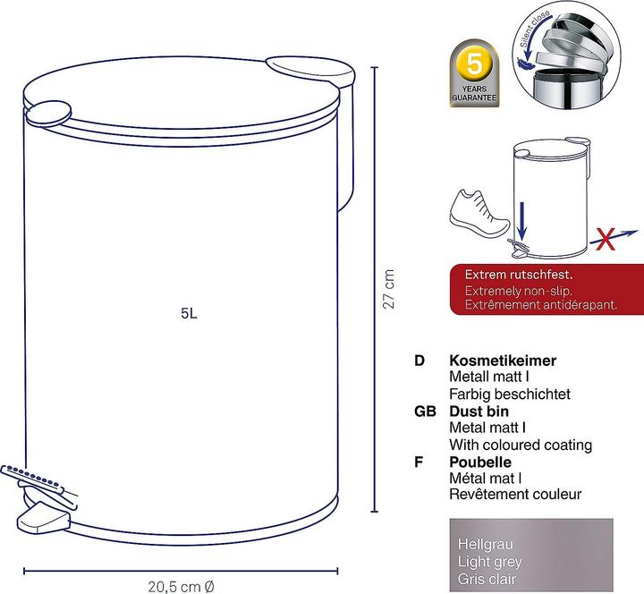 Image du produit Kela Poubelle Mats gris clair (5 l)