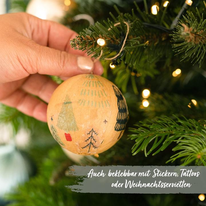 Produktbild Papierdrachen 12 Weihnachtskugeln aus Pappmaché – Braun (12 -teilig)
