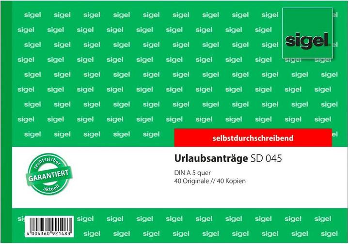 Produktbild Sigel Urlaubsantrag DIN A5 selbstdurchschreibend 2x40 Bl. 1 Durchschlag (40 x)
