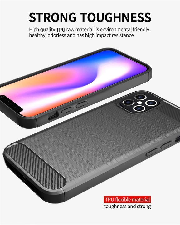 Immagine prodotto Cadorabo TPU Ultra sottile in acciaio inossidabile al carbonio Combi Cover (Apple iPhone 12 Pro Max)