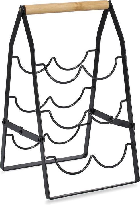 Zeller Present Wine rack for 6 bottles, metal/bamboo, black (22 x 22 x 37 cm, 6 Fl.)