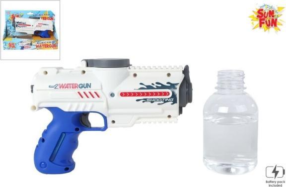 Produktbild Sun Fun Elektrische Wasserpistole mit Flasche, Weiss/Blau, 18 cm (Tank Integriert)