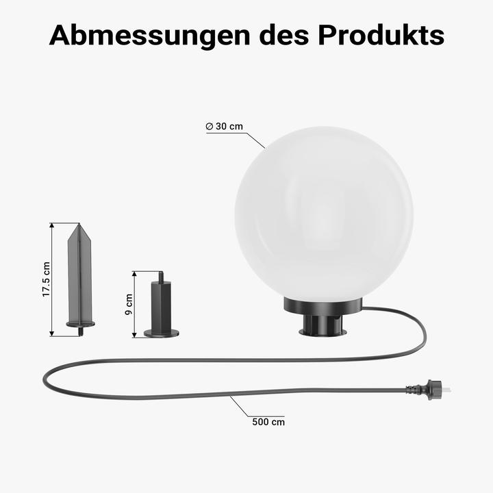 Actual product image Wiltec Outdoor Ball Light Ø30 cm, Garden Light with Ground Spike, IP44 Outdoor Light, 40W E-27 Socket (E27, IP44)