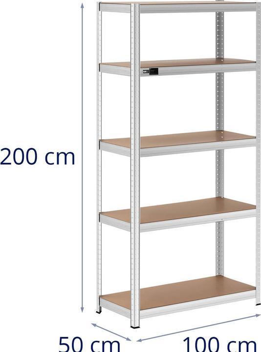 Produktbild MSW Schwerlastregal Metallregal Kellerregal 100 x 50 x 197 cm für 5 x 150 kg grau