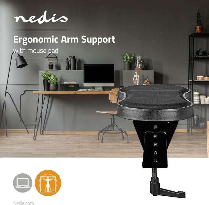 Produktbild Nedis Ergonomische Armlehne mit Mauspad, voll beweglich, Schwarz