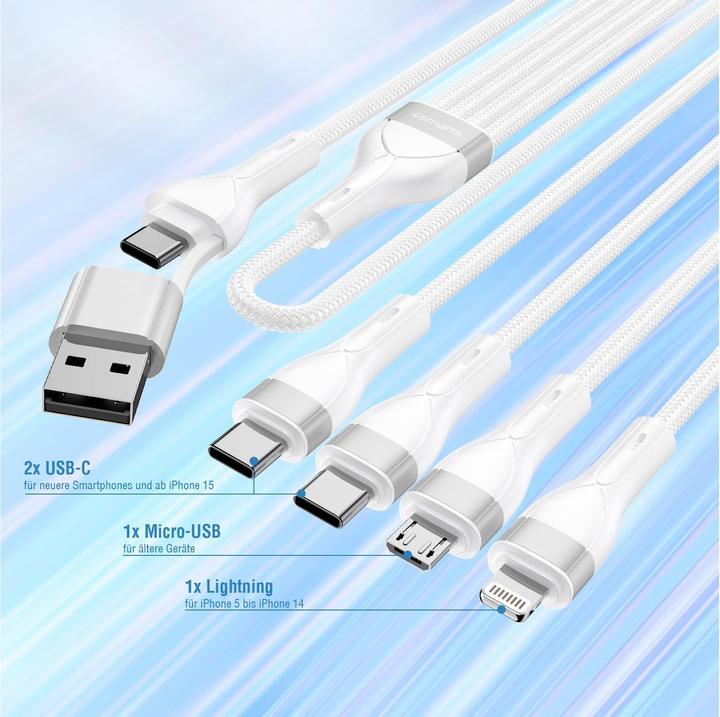 Actual product image 4smarts Multi charging cable 4in2 (1.20 m, USB 2.0, 15 W)