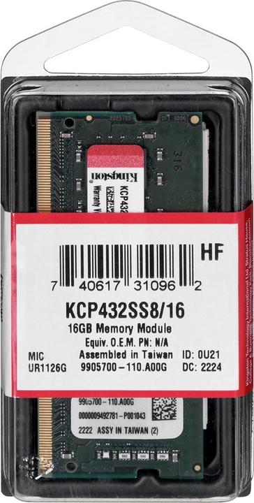 Produktbild Kingston KCP432SS8/16 (1 x 16GB, 3200 MHz, DDR4-RAM, SO-DIMM)