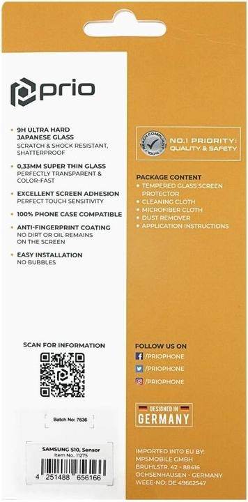 Produktbild prio 3D Tempered Glass für Samsung S10, mit Sensorglas schwarz (1 Stück, Samsung Galaxy S10)
