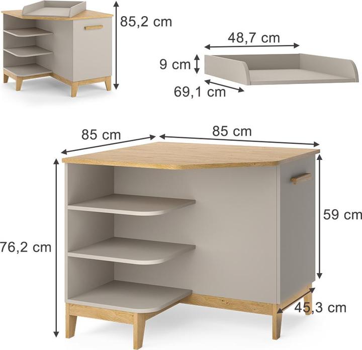 Actual product image VitaliSpa Wickelkommode Malia, Cashmere-Eiche, 85 x 85.2 cm mit Tür
