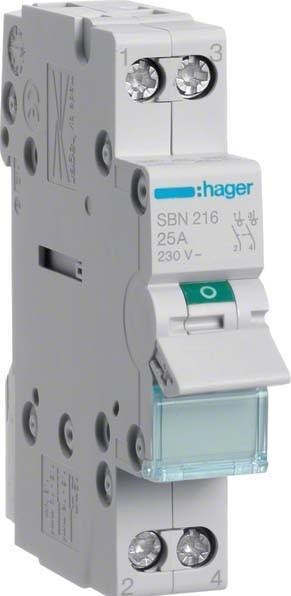 Hager SBN216. Nominale stroom: 16 A, Spoelspanning (max): 440 V. Modulehoeveelheid (max): 1 module(s). (Weerstand)