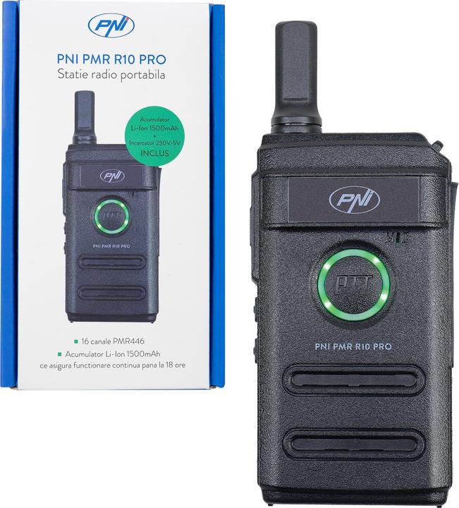 Produktbild PNI Tragbares Funkgerät PMR R10 PRO, 446 MHz, 0,5 W, 16 programmierbare Kanäle, 16 PMR- und 50 CTCSS (5 km)