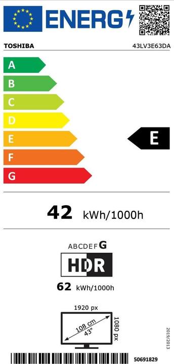 Energy Label Toshiba 43LV3E63DA (43", LCD, Full HD)