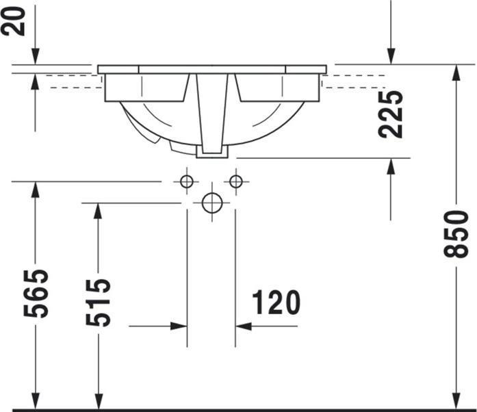 Produktbild Duravit Einbauwaschtisch 1930 m ÜL HLB 580x470mm 1 Hahnloch weiss WG (470 mm, 580 mm)