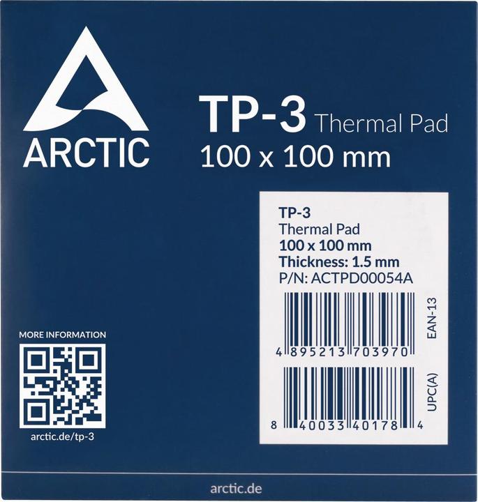 Image du produit Arctic TP-3 (100x100mm, t:1.5mm) (1.50 mm, 6 W/m K)