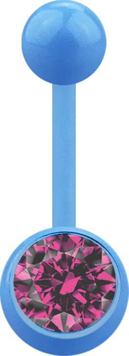 Star Piercing Banane hellblau mit Kugel und Kugel Kristall pink (Acryl, ohne Messing)