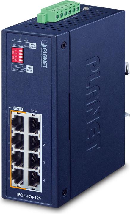 Planet Industrial 4-Port GE 802.3bt PoE++ Injector Hub (802.3at (PoE+), 802.3af (PoE), 802.3bt (PoE++), 240 W)