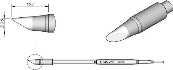 Produktbild JBC Lötspitze Serie C245, Rundform, C245256/Ø 3,5 mm, abgeschrägt, 20 mm länger