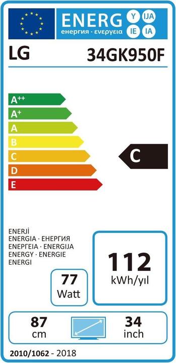 Label énergétique LG UltraGear 34GK950F-B (3440 x 1440 pixels, 34")