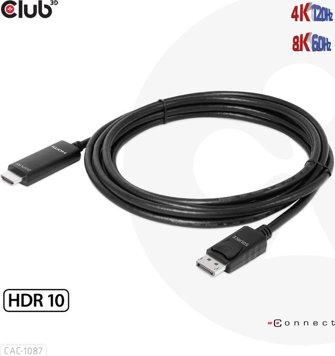 Image du produit Club 3D HDMI (Typ A) — DisplayPort (3 m, DisplayPort)