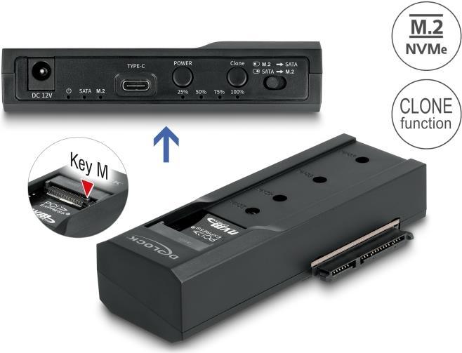 Immagine prodotto Delock Convertitore USB Type-C per 1 x M.2 NVMe SSD + 1 x SATA SSD / HDD con funzione clone