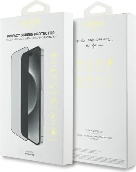 Guess SzkÅo hartowane prywatyzujÄ ce Screen Protector Privacy 2.5D Outline na iPhone 16 (1 Stück, Apple iPhone 16)