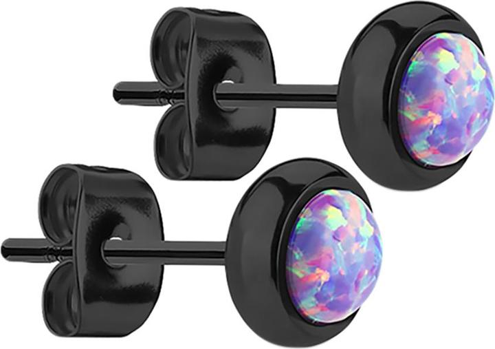 Star Piercing Ohrstecker schwarz mit Opal violett (ohne Messing, Chirurgenstahl 316L)