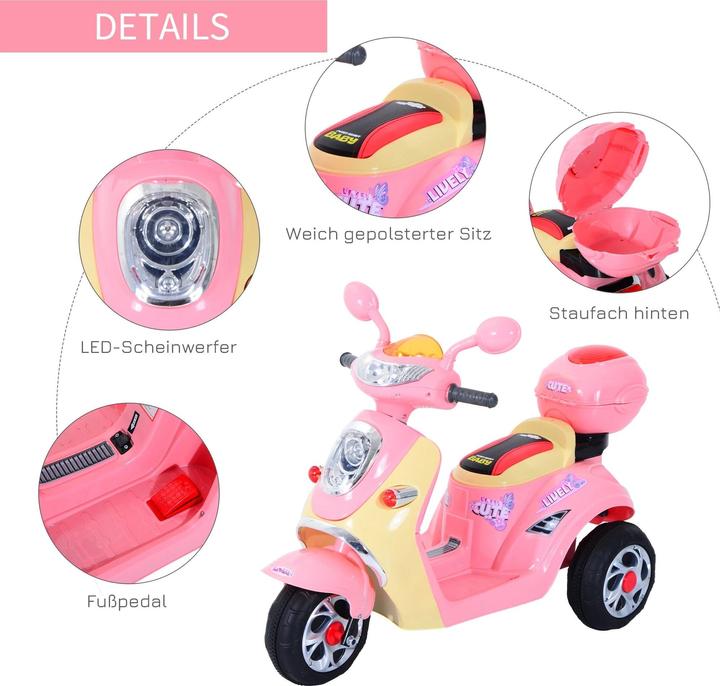 Immagine prodotto Homcom Triciclo elettrico per bambini, 6V, metallo+PP, 108x51x75cm Rosa+Giallo