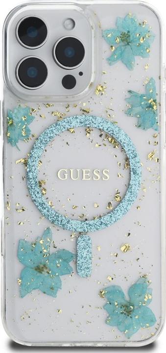 Actual product image Guess Case Resin Flowers Glitter MagSafe for iPhone 16 Pro Max turquoise (Apple iPhone 16 Pro Max)