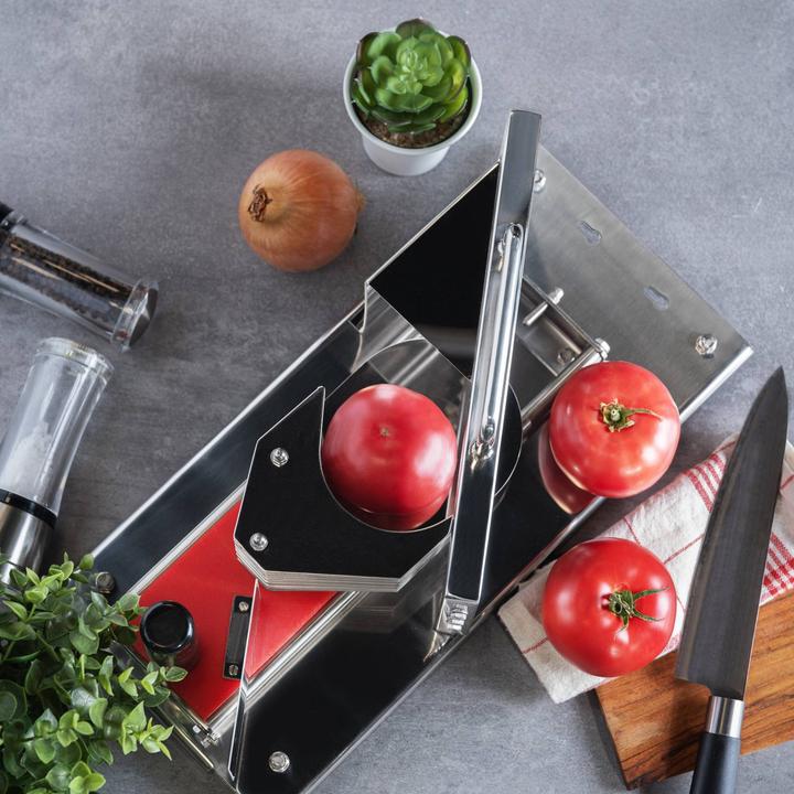 Actual product image Royal Catering Tomatenschneider Edelstahl 10 Klingen 5 5 mm Gastro Gemüseschneider Profi