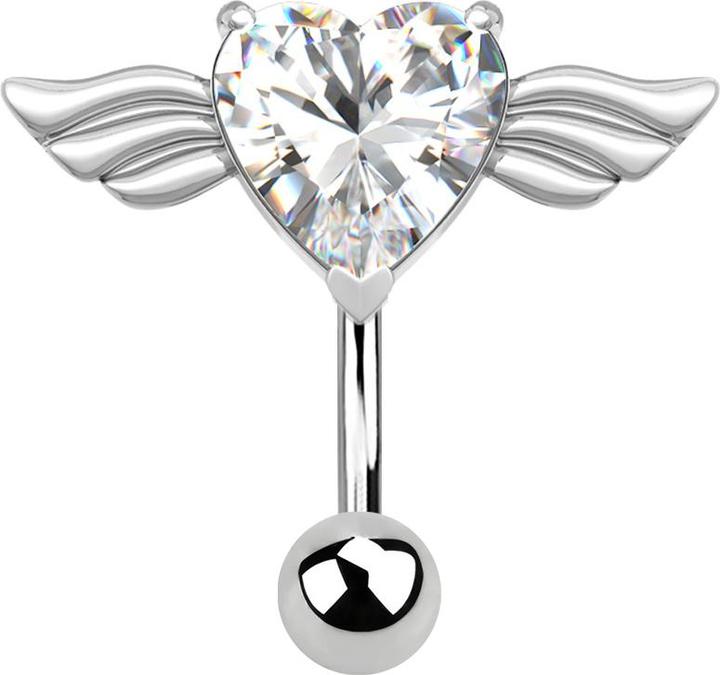 Star Piercing Banane silber Engel mit Herzkristall silber (Chirurgenstahl 316L, ohne Messing)