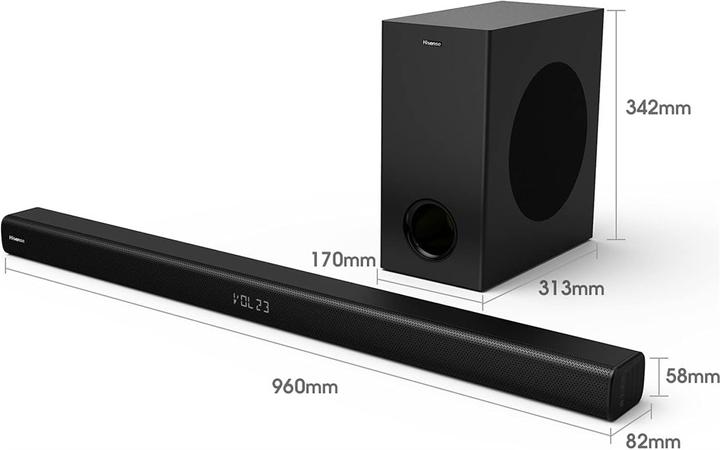 Actual product image Hisense HS218 Soundbar Speaker Black 2.1 Channels 200 W (200 W, 2.1 Channel)
