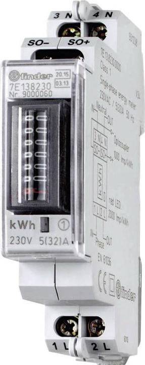 Finder 7E.13.8.230.0010 Contatore di kWh a 1 livello Meccanico 32 A Conformità MID: Sì 1 stuk(s)