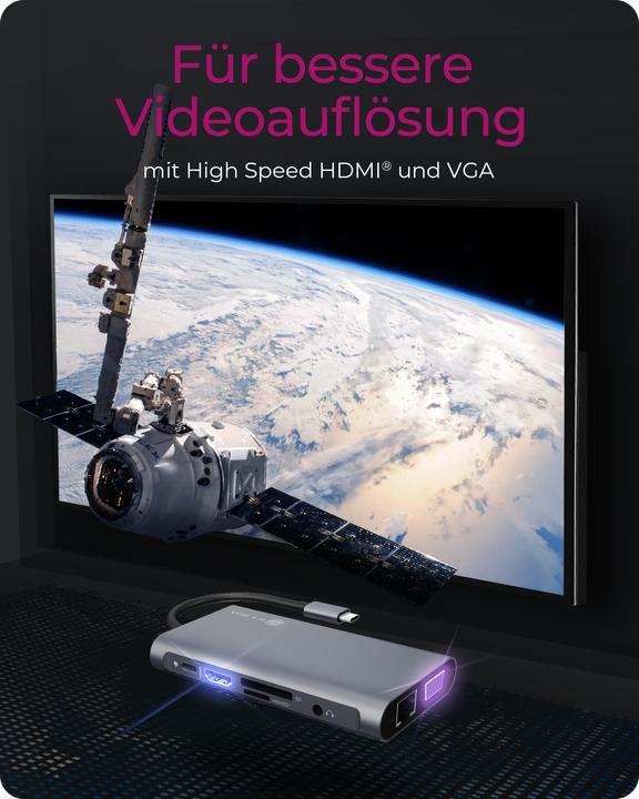 Actual product image Icy Box IB-DK4040-CPD - USB Type-C mini Dock PD (USB-C, 10 Ports)