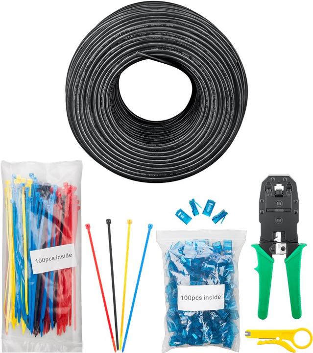 Produktbild Goobay CAT 6 Outdoor Netzwerkkabel-Set, U/UTP, Schwarz, 100 m (U/UTP, CAT6, 100 m)