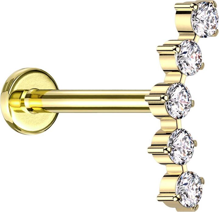 Star Piercing Micro Labret Innengewinde vergoldet gebogen vergoldet fünf runde Kristalle silber (ohne Messing, Titan G23)
