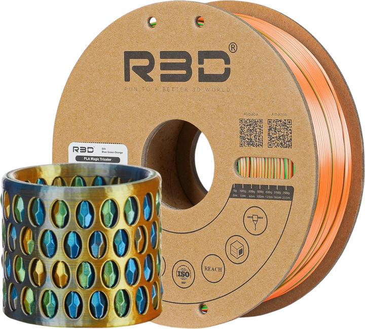 Produktbild R3D eSilk Mystic-PLA Blau-Grün-Orange Filament 1.75mm 1Kg (PLA, 1.75 mm, 1000 g, Mehrfarbig)