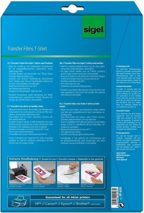 Produktbild Sigel InkJet Transfer Folien für T-Shirts (197 g/m², 3 x)
