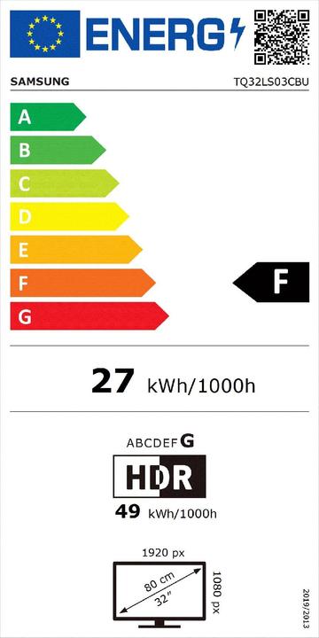 Energielabel Samsung TV THE FRAME 32" 2023 TQ32LS03CBUXXC (32", LS03C, QLED, Volledige HD, 2023)