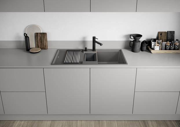 Actual product image Blanco ADIRA 6 S | SILGRANIT black | installation type: installation from above | reversible | with remote (Fitted sink, 100 cm, 50 cm)