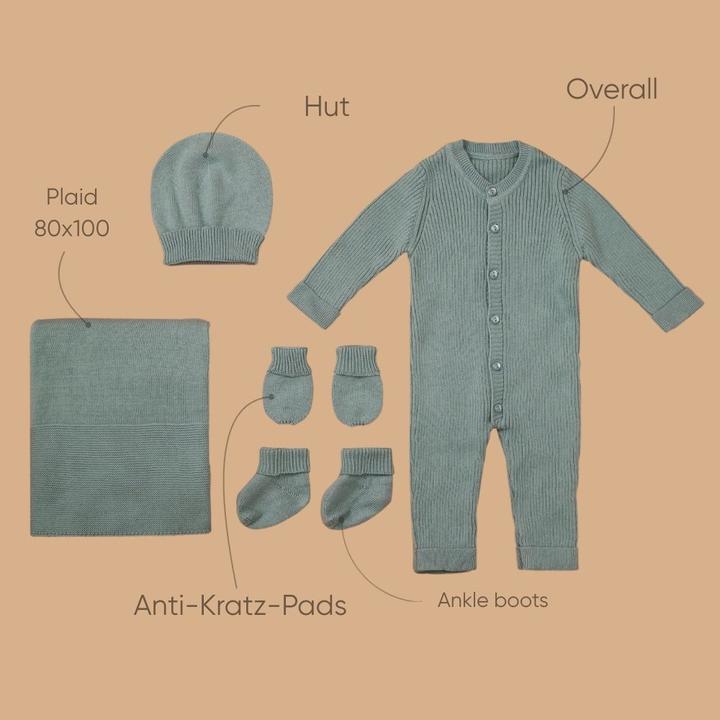 Zero.99 Neugeborenen-Set 5-tlg. – Decke, Schlafanzug mit Knöpfen, Kratzhandschuhe, Babyschuhe, Mütze (50, 56, 62, 68)